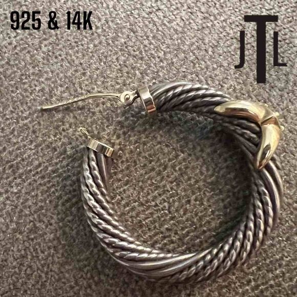 JTL Sterling Silver & 14K Gold Twisted Hoop Earrings – Amethyst Gemstone Accents - Picture 8 of 13